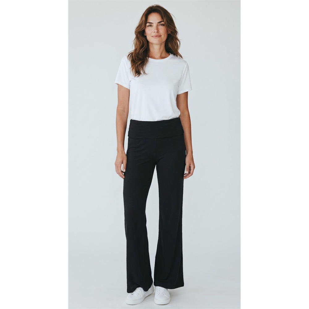 Black Fold Over‎ Waist Yoga Pants Wide Leg Athletic Trousers XL